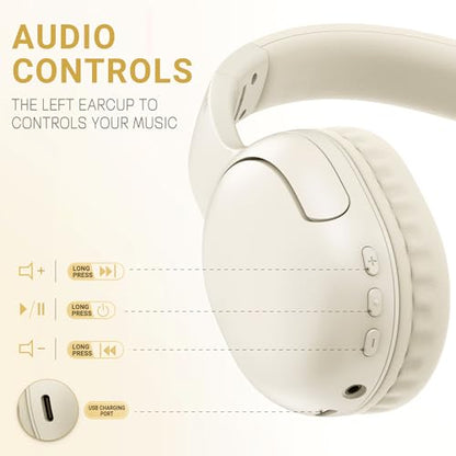 LORELEI B-E5 Kids Bluetooth Headphones, Wireless Headphones for Kids, Foldable 40H Playtime, Built-in mic, On Ear Headsets for Child/Teens/School/Tablet(Beige White) - color: White