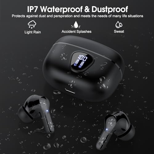 Wireless Earbuds, Bluetooth 5.4 Headphones HiFi Stereo, Bluetooth Earbuds | With ENC Noise Cancelling Mic, IP7 Waterproof in Ear Earphones,48H, LED Display Ear buds for Pad Phones Workout Sports, Black - color: A-Black