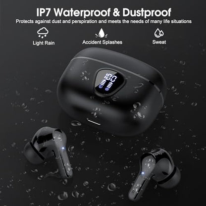 Wireless Earbuds, Bluetooth 5.4 Headphones HiFi Stereo, Bluetooth Earbuds | With ENC Noise Cancelling Mic, IP7 Waterproof in Ear Earphones,48H, LED Display Ear buds for Pad Phones Workout Sports, Black - color: A-Black