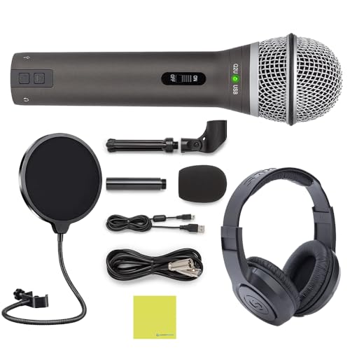Samson Q2U USB/XLR Mic Bundle w/Headphones, Tripod, Cables, Cloth | Versatile Recording, All-In-One Package, Professional Sound, Precise Pickup, XLR Cable, USB Cable & Windscreens Included