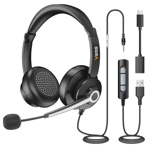 Wantek USB & 3.5mm Headset with Mic for PC/Laptop,Wired Headset with Noise-Cancelling Microphone & Audio Controls Perfect for Home Office Online Class Skype Zoom Call Center Webinar,All Day Comfort - color: USB+3.5mm(Binaural)