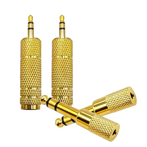 3.5MM Male to 6.35MM Female Adapter 1/4 to 1/8 Audio Jack Adapter for Guitar Headphone 4 Pack - color: Gold