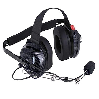 Rugged Radios H42-CF Carbon Fiber Behind The Head Two-Way Radio Headset with Dynamic Noise Cancelling Microphone, Push to Talk, and 3.5mm Input Jack for Music & MP3 Players | Two-Way Radio Headset with Clear Hear Speakers, Noise-Canceling Mic, PTT, 3.5mm