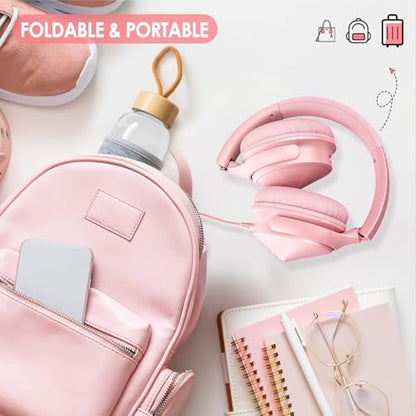 USB C Over Ear Headphones Wired with Mic Volume Control, Pink - color: Coral Pink