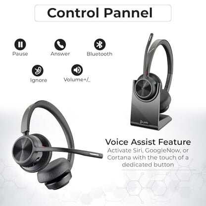 Poly Voyager 4320 UC Wireless Headset & Charge Stand - Stereo Headphones with Noise-Canceling Boom Mic + Charging Station + USB-C to A Adapter + USB C Dongle + USB A-C Cable + Pouch + Microfiber Cloth