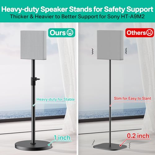 Pair Heavy-Duty Floor Speaker Stands for Sony Bravia Theatre Quad HT-A9M2 Speaker Stands - Height Adjustable Surround Sound Speaker Stand for Sony HT-A9M2 Stands with Cable Management (Stand Only)