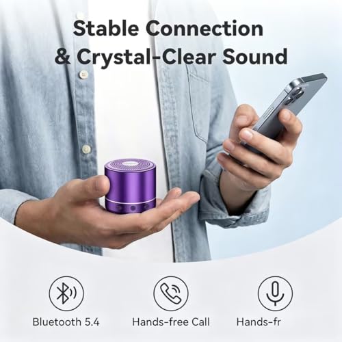 Small Speaker,2026 Brief Design Portable Bluetooth Speaker with Loud Stereo Sound and Robust Bass, Mini Speaker Easy to Carry, IPX7 Waterproof Speaker for Shower, Room Purple - color: Purple