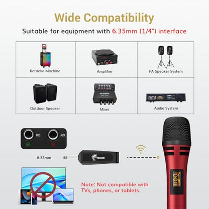 TONOR Wireless Microphones, Dual UHF Karaoke Microphone System, Microfonos Inalambricos with Rechargeable Receiver, Cordless Dynamic Mics Set for Singing, Wedding, Party, 200ft TW320, 2 Mics Grey&Red - style: Dual Mic Grey Red
