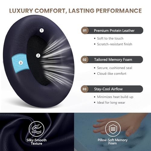Studio Pro Headphone Ear Pads, Replacement Earpads/Cushions for Beats Studio Pro, with Premium Protein Leather, Resilient Memory Foam, Added Thickness - color: Navy