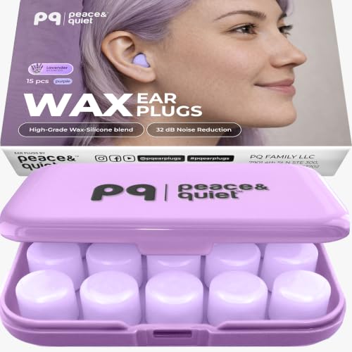 Peace&Quiet PQ Wax Ear Plugs for Sleeping, Swimming - 15 Soft Noise Cancelling Silicone Gel Wax Earplugs for Sleep and Swimmers, Ear Protection with Sound Blocking Level of 32 Db, Lavender - color: Lavender