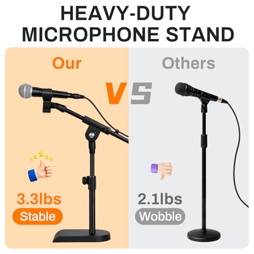 AODSK Desktop Microphone Stand,Height-Adjustable,Compatible with Most Mics | Includes Mic Clip, 5/8"-To-3/8" Adapter, Non-Slip Base, and Height-Adjustable, Perfect for Streaming, Vocals, Studio Use