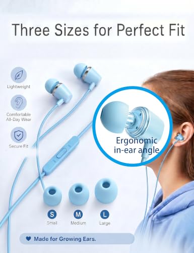 Glitter Skyblue Teens Wired Earbuds with Case, 3.5mm Headphones for School | GOGOSINIS Wired Student Earbuds with Glitter Blue Case, Braided Lanyard Wristlet & Star Keychain Charm, For School backpacks - color: Glitter Skyblue