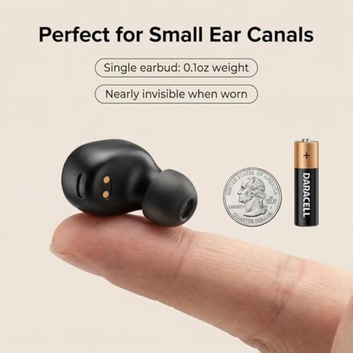 Ultra small mini earphones ，Mini Invisible Wireless Earbuds for Small Ear Canals, Low Profile Hidden Sleep Earbuds, IPX5 Waterproof Bluetooth Headphones for Work, Side Sleep & Daily Use (black) - color: Black