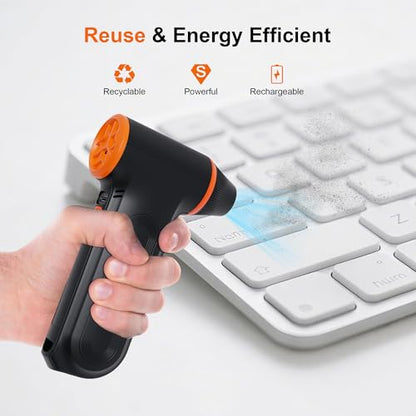 Compressed Air Duster,150000RPM Super Power air Blower,3-Speed Adjustable | rechargeable air duster with High speed brushless motor, 3-speed/multiple nozzles,for cleaning car, keyboard, computer, home.