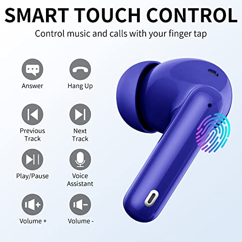 Wireless Earbuds, Bluetooth 5.4 Headphones Bass Stereo, Ear Buds with Noise Cancelling Mic LED Display, IP7 Waterproof in Ear Earphones, 36H Playtime for Laptop Pad Phones Sports Workout, Dark Blue | Ear Buds with Noise Cancelling Mic LED Display, 36H, IP