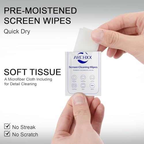 ARCHXX Screen Wipes for Electronics, 120 Count 6"x6" Pre-Moistened Screen Cleaner for Screens, Computer,Laptop,Tablet,Phone,Monitor,Car Screen Cleaner, Lens Wipes Individually Wrapped - size: 1 Count (Pack of 120)