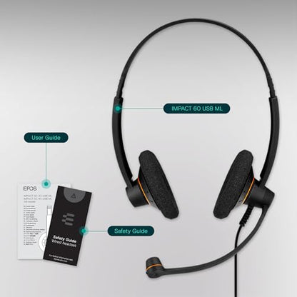 EPOS Sennheiser Consumer Audio SC 60 USB ML (504547) - Double-Sided Business Headset | For Skype for Business | with HD Sound, Noise-Cancelling Microphone, & USB Connector (Black)