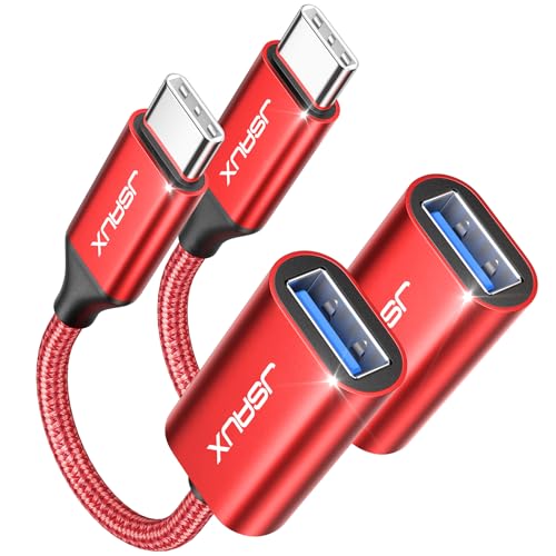 JSAUX USB C to USB 3.0 Adapter [2 Pack], USB C Male to USB Female OTG Cable Adapter Compatible with MacBook Pro/Air, iPhone 17 Pro Max/iPhone Air/16e/16/15 Series, Samsung Galaxy S25/S24/S23-Red - color: Red