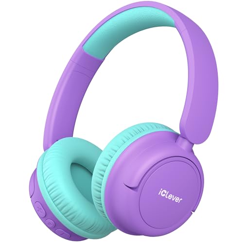 iClever BTH22 Kids Bluetooth Headphones for Toddler Travel, 60H Play Time | SafeSound Tech3.0, Stereo Sound, USB C Fast Charging, AUX Cable, Kids Wireless Headphones for Girls/Boys/Tablet/PC/School - color: A-Purple