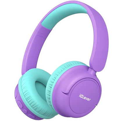 iClever BTH22 Kids Bluetooth Headphones for Toddler Travel, 60H Play Time | SafeSound Tech3.0, Stereo Sound, USB C Fast Charging, AUX Cable, Kids Wireless Headphones for Girls/Boys/Tablet/PC/School - color: A-Purple