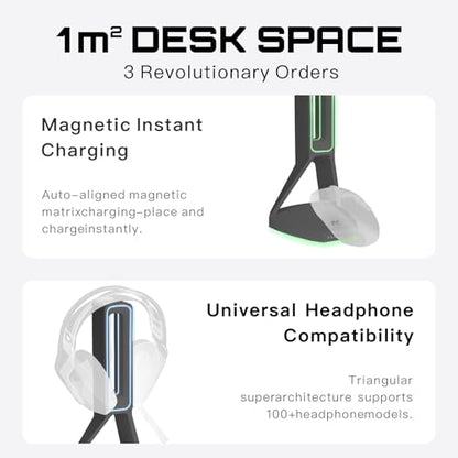 RGB Gaming Headset Stand， for Logitech G502/G502X Lightspeed Wireless Mouse Charging Dock, Compatible with DeathAdder v2 pro Mouse, Desktop Gamer's Accessories（Headset and Mouse not Included） (Black) - color: Black