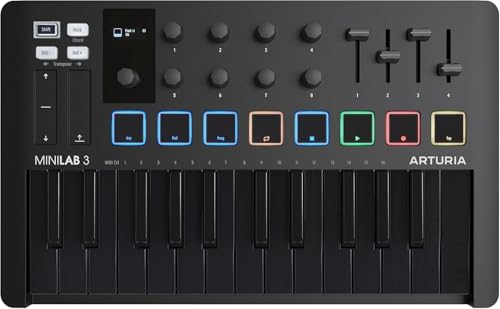 Arturia MiniLab 3 Universal MIDI Controller, Deep Black - color: Deep Black, size: 25 Keys