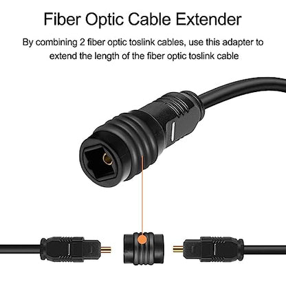Fiber Optic Cable Extender Coupler Optical Toslink Digital Audio Female to Female Adapter Connector Extension Jack for Optical Plug Male Cord, 4 Pcs