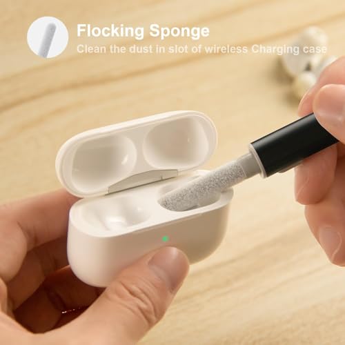 2 Pcs Cleaner Kit for Airpods Pro 1 2 3 Multi-Function Cleaning Pen with Soft Brush Flocking Sponge for Bluetooth Earphones Case Cleaning Tools, Black - color: Black