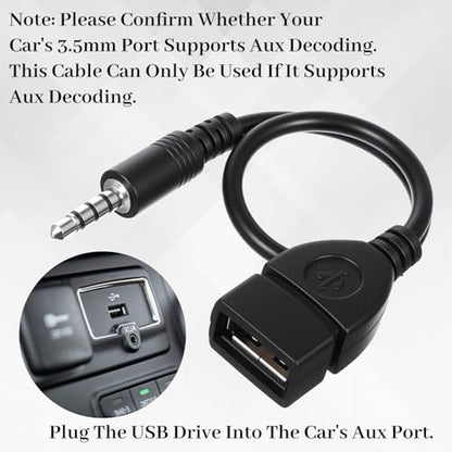 USB to AUX Audio Adapter, 3.5 mm Male AUX Audio Jack Plug to USB 2.0 Female Converter Adapter Cable Cord 9 Inch Length Black OTG Adapters Accessories for Car Playing Music with U-Disk