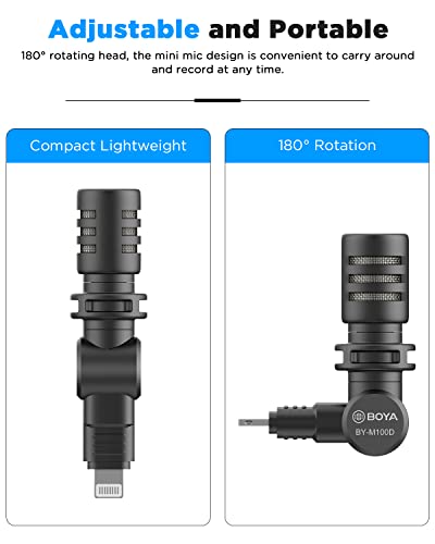 BOYA BY-M100D iPhone Microphone Mini Plug&Play Phone Microphone for iPhone 14/14 Pro/13/iPad/IOS with Lightning Port for YouTube/Vlog/Interview