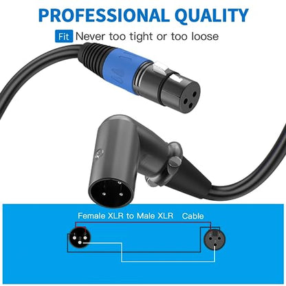 LanSenSu Right Angle XLR to Straight XLR Plug Cable, 90-Degree Male to Straight Male Balanced Cord 3-Pin to 3-Pin, (Right Angle -Male-0.5FT, 2Pack) - style: Right Angle -Male-0.5FT