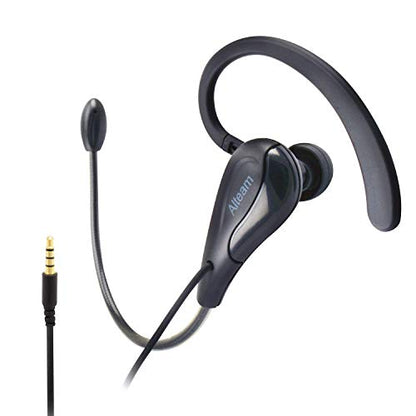 Wired Mono Single Headset One Hook Design Earphone Earbud with Bendable Boom Arm Mic, Adjustable Ear Angle and Earhook Length, 15mm Driver, 3.5mm TRRS Plug for Smart Mobile Cellphone Tablet PC