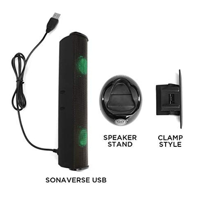 GOgroove SonaVERSE 노트북 컴퓨터용 LED 스피커 - 모니터용 미니 휴대용 외부 스피커 디자인의 USB 전원 클립온 사운드 바, 전원용 후면 스위치 - 오디오 입력 및 전원 (그린) - color: 초록색.