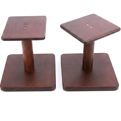 Desktop Speaker Stands Made of Pure Solid Wood, Natural Style, 360° Rotatable Top Plate, Suitable for Medium/Large Tabletop Speakers and Studio Monitors (WalnutBrown Finish_DSS7(7 inch))