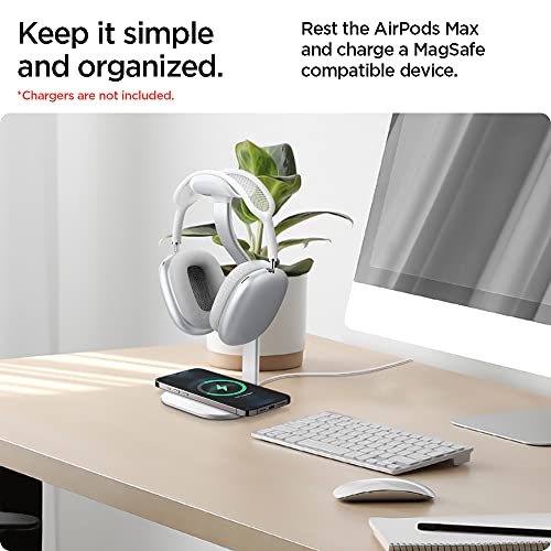 Spigen Premium Aluminum Headphone Stand for AirPods Max 1/2 (2020/2026) | Universal Compatibility for AirPods Max, Sonos Ace, Bose, Beats, Sony, PlayStation, etc [Charger Not Included] - Silver - color: Silver