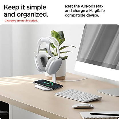 Spigen Premium Aluminum Headphone Stand for AirPods Max 1/2 (2020/2026) | Universal Compatibility for AirPods Max, Sonos Ace, Bose, Beats, Sony, PlayStation, etc [Charger Not Included] - Silver - color: Silver