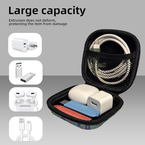 Square Data Cable Earbud Charger Coin Storage Bag Shockproof and Drop-Proof EVA Material Compatible with AirPod(Small Flowers) - color: small flowers