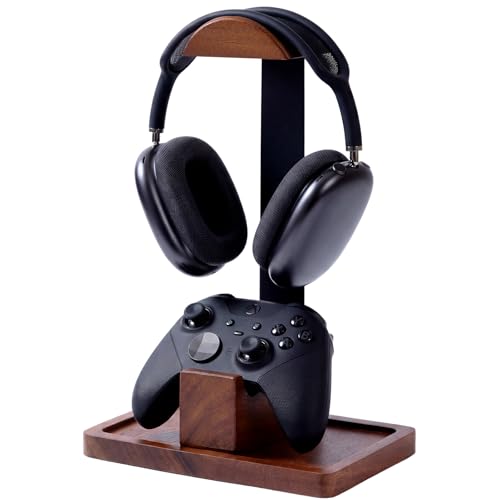 Headset Stand with Gaming Controller Holder, Wood Stand