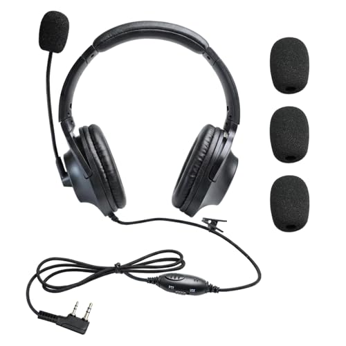 Walkie Talkie Over The Ear Headset Noise Reduction Earmuff Headphone Earpiece with Ptt Boom Mic for Baofeng Retevis Sancom Kenwood uv5r uv 5r uv-5r rt21 rt22 2 Pin Radio(Big Earmuffs Biaural)