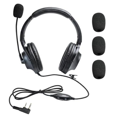 Walkie Talkie Over The Ear Headset Noise Reduction Earmuff Headphone Earpiece with Ptt Boom Mic for Baofeng Retevis Sancom Kenwood uv5r uv 5r uv-5r rt21 rt22 2 Pin Radio(Big Earmuffs Biaural)
