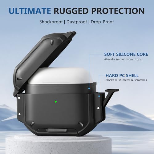 Waterproof Case with Lock for AirPods Pro 3 | IP68 waterproof, Mil-grade drop-proof, Secure lock, Keychain & stand. Hard protection for AirPods Pro 3. - color: Black