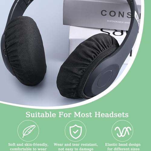6pcs Fabric Headphone Ear Covers, Black Washable Ear Pad Covers Stretchable Earcup Cotton Nylon Headphone Protector Sweat Headset Cloth Fit 3.5" to 5.9(Large Size) - size: Large Size