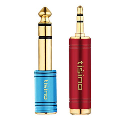 Tisino Headphone Adapter Kit, 1/4" to 1/8" Stereo Adapter, Red & Blue, 2PCS | 3.5mm to 6.35mm & 6.35mm to 3.5mm Aux Converter for Amp, Guitar, Piano, Speaker, Gold-Plated Stereo Audio Jack Adapter - size: Red & Blue