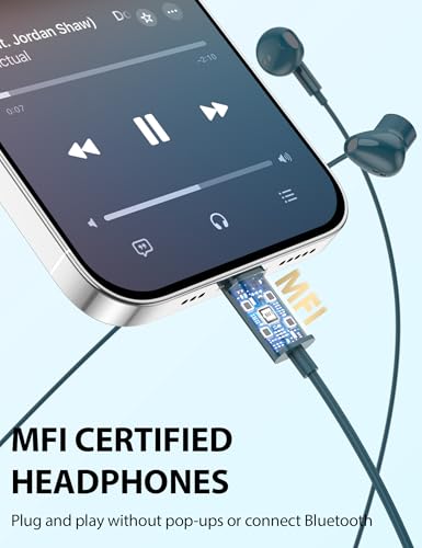 iMangoo for Apple Lightning Headphones MFi-Certified Wired Earbuds Blue