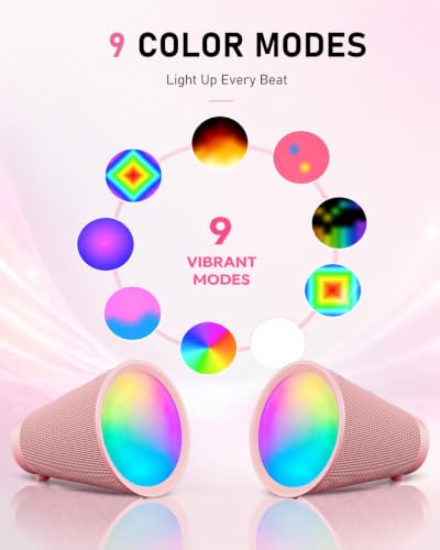 Bluetooth Speaker Wireless, Bluetooth 5.3 Shower Speaker with 9 RGB Lights & 20H Playtime, IPX6 Waterproof Speaker with TWS Pairing, Portable Speaker for Home, Beach, Travel & Birthday Gifts - color: Pink
