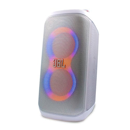JBL PartyBox Club 120 White - 160W Portable Wireless Splash Proof Speaker + Partylight Beam + Wireless Two Microphone System with Receiver + AUX Cable + Microfiber Cloth - color: White, style: w/ Partylight & Mics