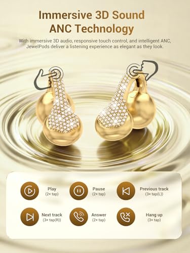 JewelPods C01 Pro Open Ear Headphones, Gold | Luxury Jewelry, Wireless Earbuds - color: Gold