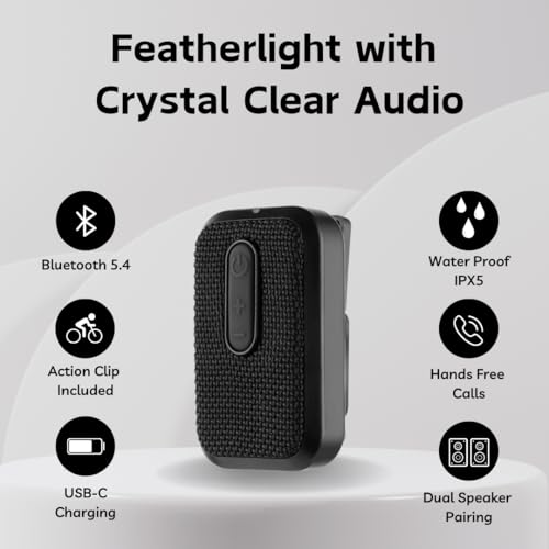 Super Real Wearable Bluetooth Speaker - Waterproof Wireless Portable Speaker - Built in Mic for Hands Free Calls - Mini Clip on Bike & Golf Speaker