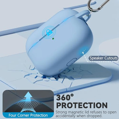 Ljusmicker for AirPod Pro Case Cover with Cleaner Kit,Soft Silicone Protective Case for Apple AirPods Pro 2nd/1st Generation for Women Men,AirPod Pro Case with Magnetic Lid Lock & Keychain-Pure Blue - color: C-Magnetic Sky Blue