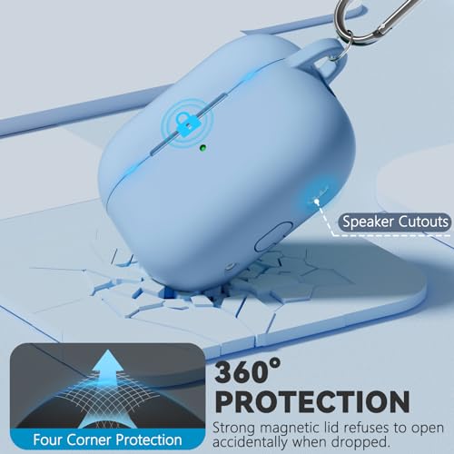 Ljusmicker for AirPods Pro 3 Case 2025 with Magnetic Lock,Sky Blue | Soft Silicone Protective Cover for Apple AirPod Pro 3rd Generation Case with Cleaner Kit & Keychain for Women Men,Shockproof - color: A1-Sky Blue